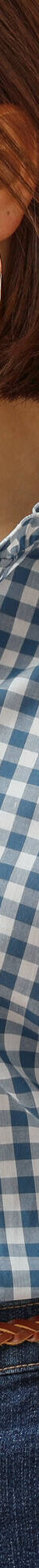 Chemisier col volanté, vichy (bleu / écru) Chemisier col volanté, vichy (bleu / écru)